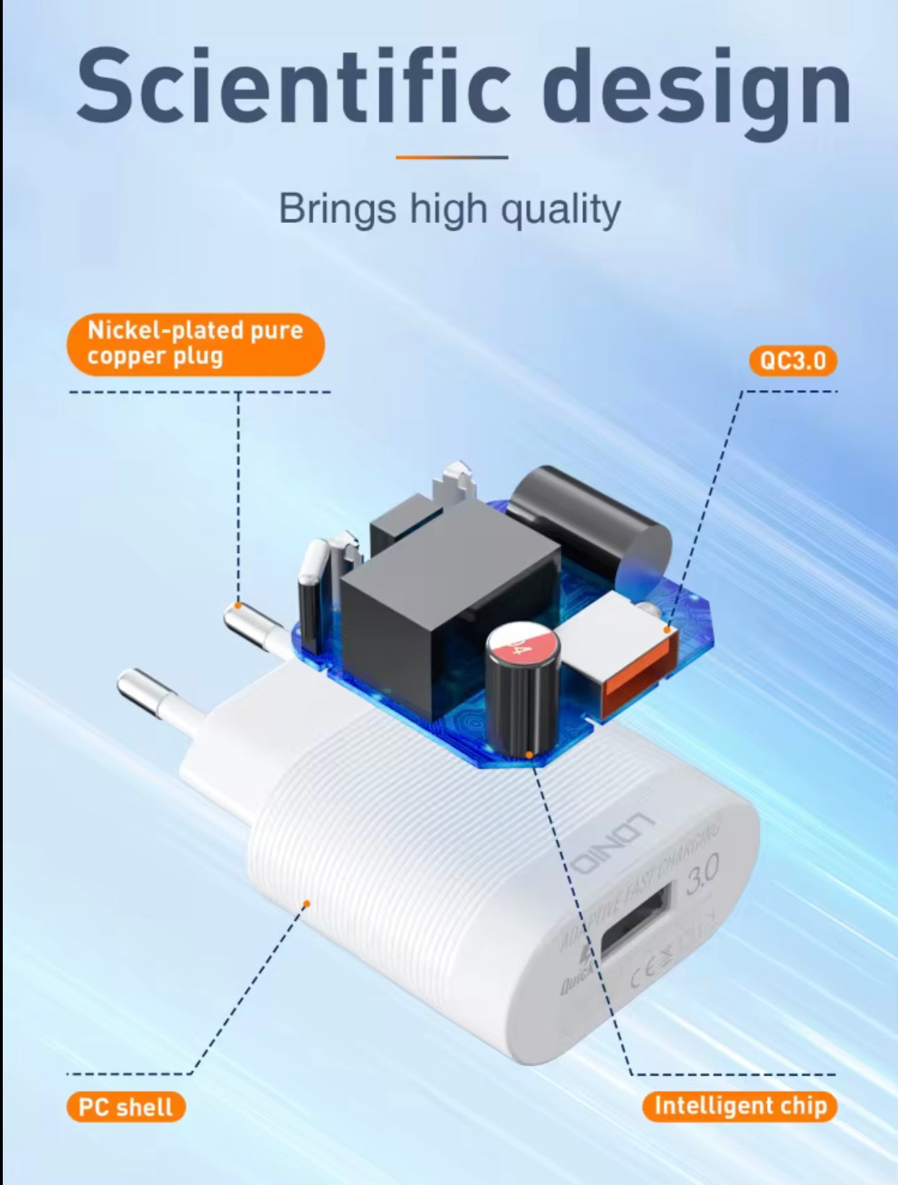 LDNIO USB-Schnellladegerät QC 3.0 – 18 W inkl. Ladekabel