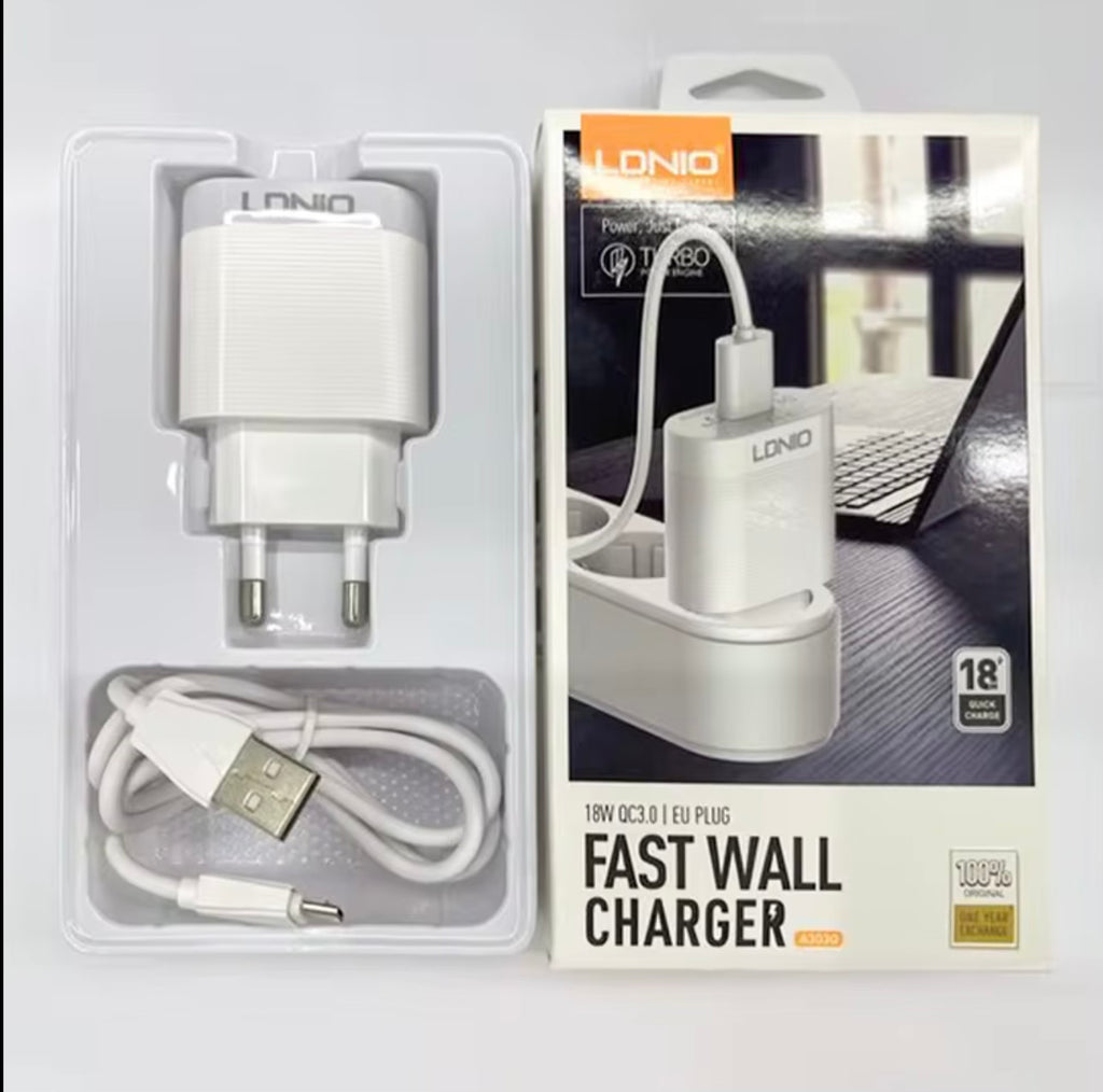 LDNIO USB-Schnellladegerät QC 3.0 – 18 W inkl. Ladekabel